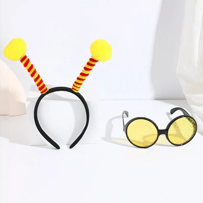 Children's yellow bees costume headband and glasses set with butterfly patterns