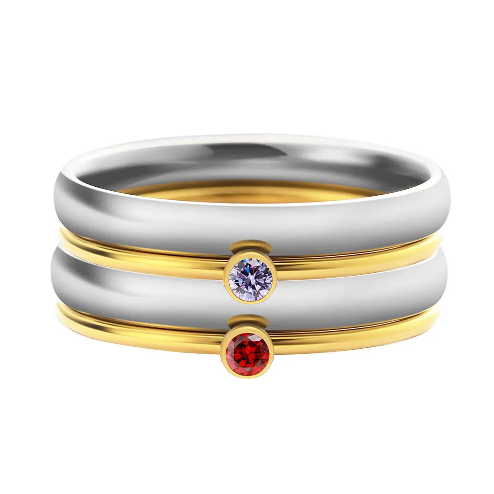 December birthstone titanium steel ring with engraved geometrical design showing superimposed colour combination