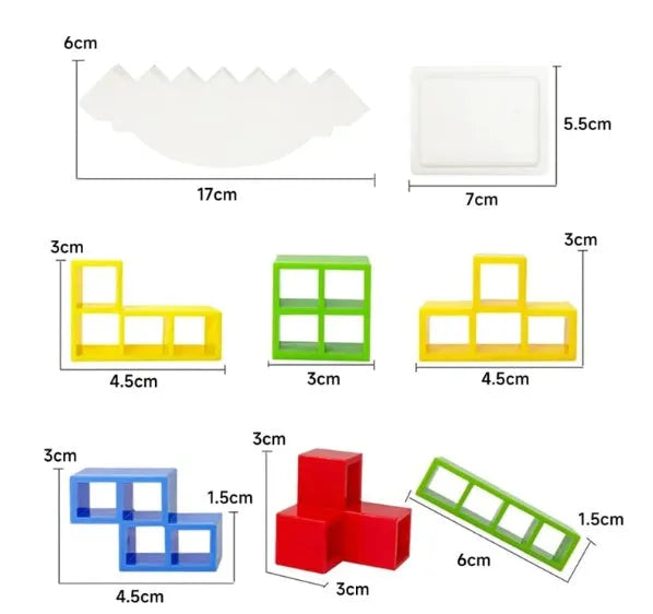 Plastic balance stacking board game with colourful blocks, chassis and base for kids and adults