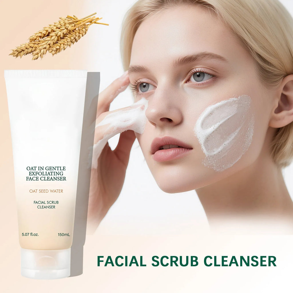 150ml oat facial cleanser foam in a bottle, suitable for unisex use and daily gentle pore cleansing.