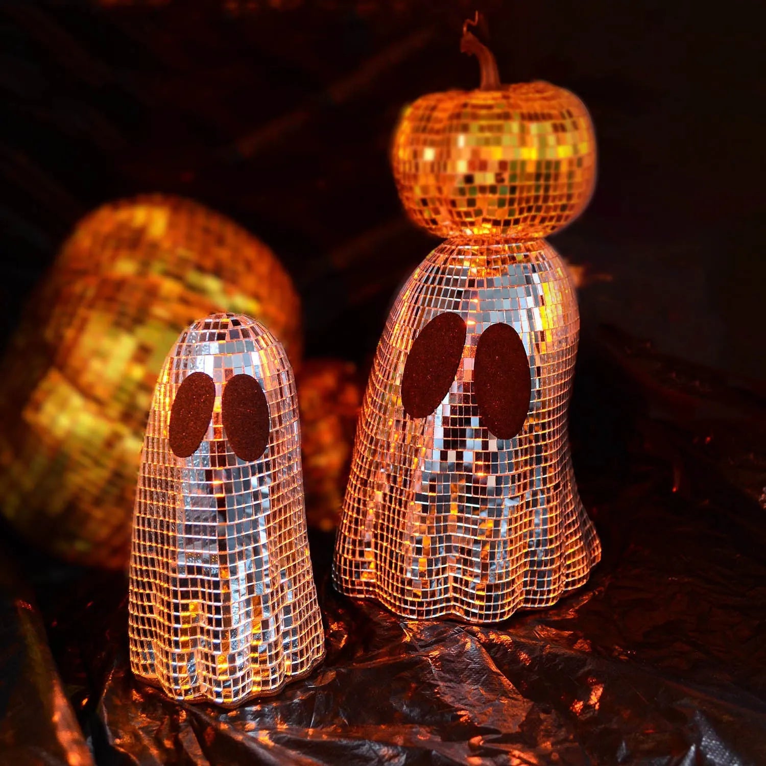 Silver Halloween ghost mosaic mirror patch decoration with inlaid glass construction