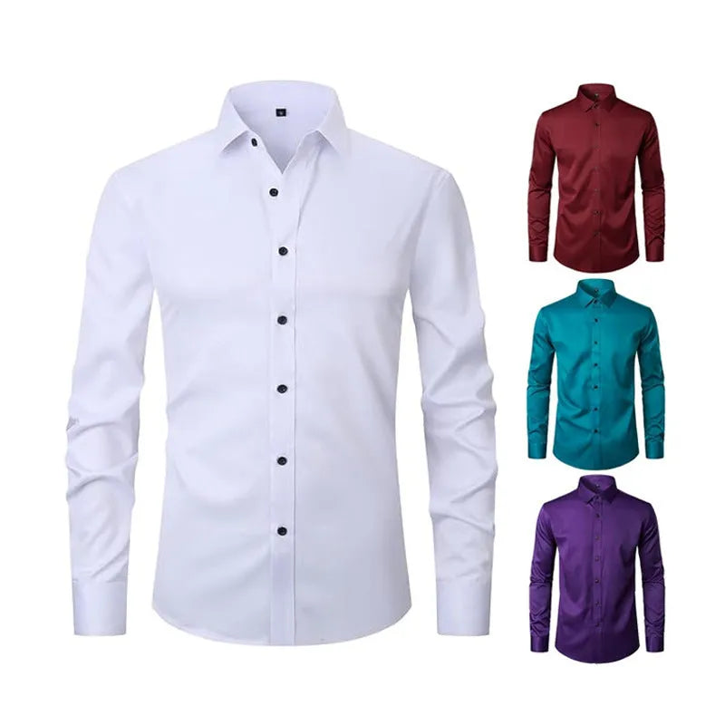 Men's stretch long sleeve work shirt in polyester available in multiple colours with Asian fit sizing
