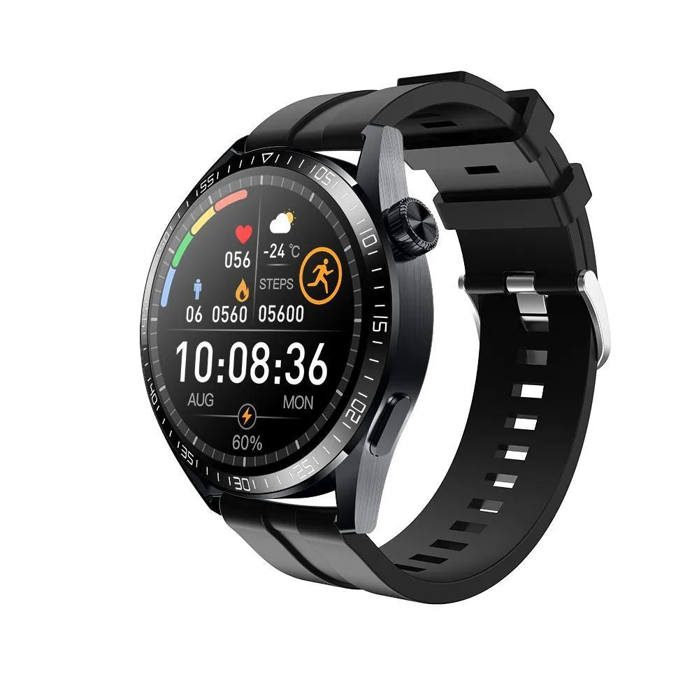 GS3 Max smartwatch in black or silver with 1.35-inch screen on a silicone strap, showing health metrics display.