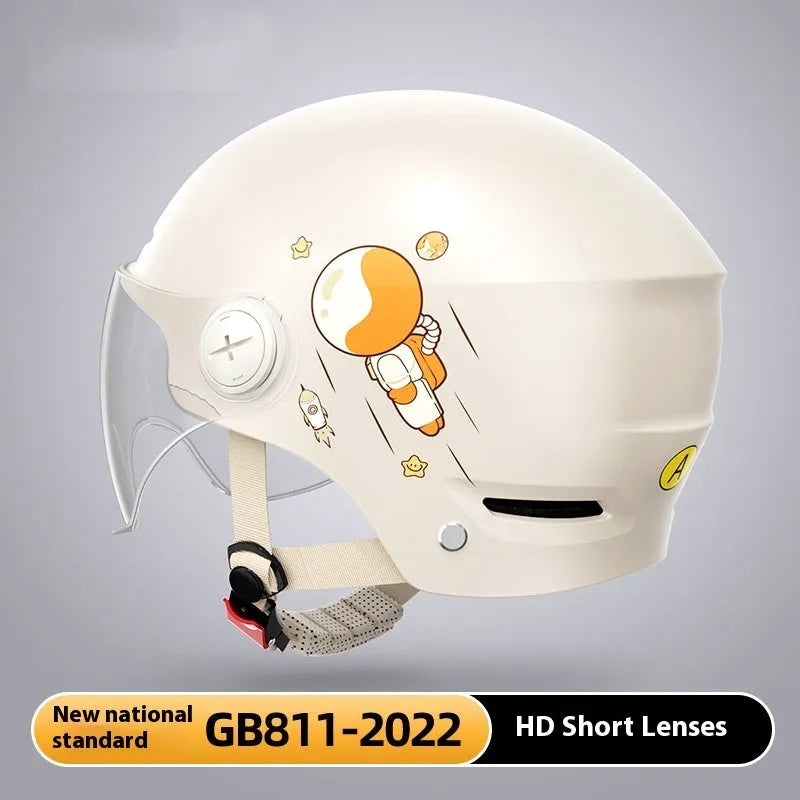 Khaki ABS half helmet for electric motorcycle commuting with free size fit and multiple visor configuration options