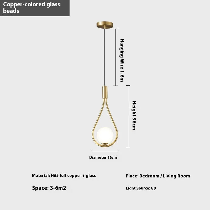 Copper modern minimalist bedside chandelier with tricolor light source option for bedroom lighting