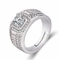 Large square diamond men's ring with adjustable opening in gold colour finish