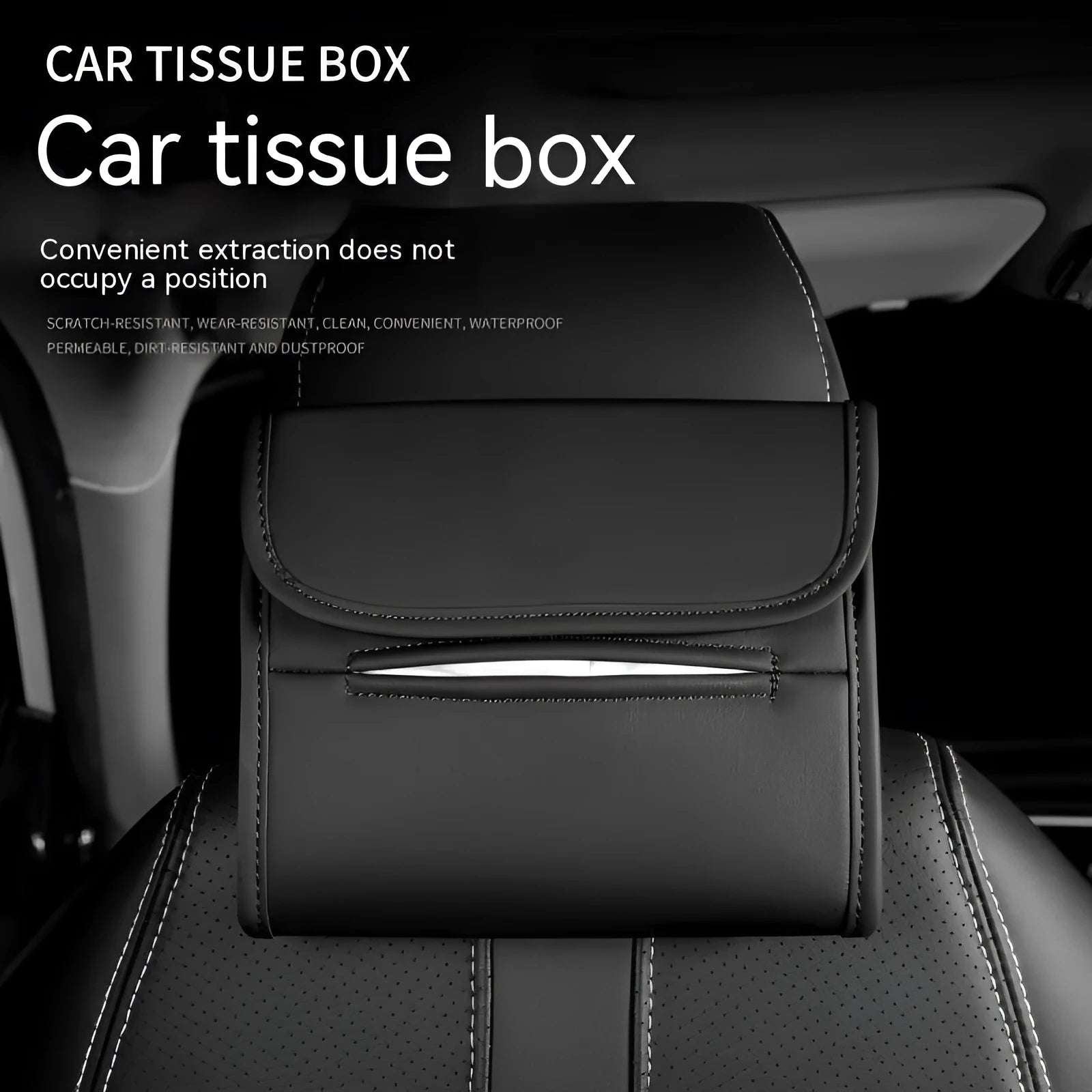 Leather car tissue box with elastic band for mounting on car seat or sun visor