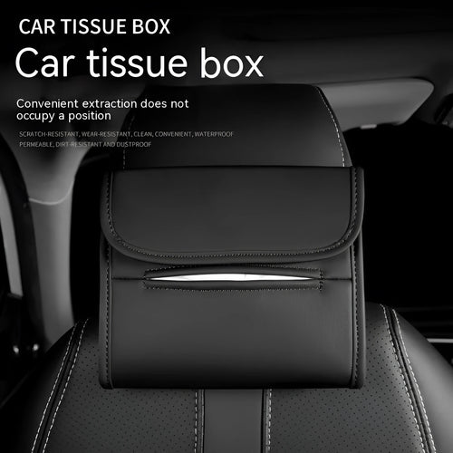 Leather car tissue box with elastic band for mounting on car seat or sun visor