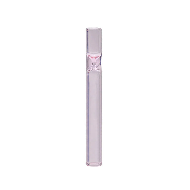 Clear glass telescopic smoke pipe with straight design and pink tint showing suction nozzle