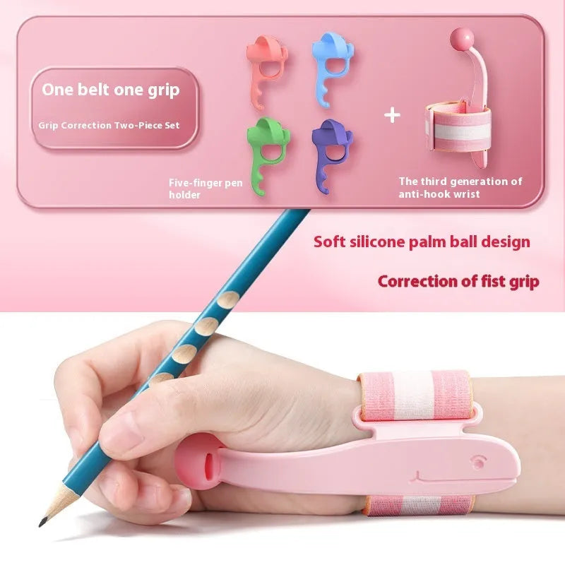 Anti-hook holder pen control corrector wrist brace for handwriting improvement in blue colour