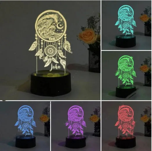 Black base acrylic dream catcher night light with remote control and USB cable