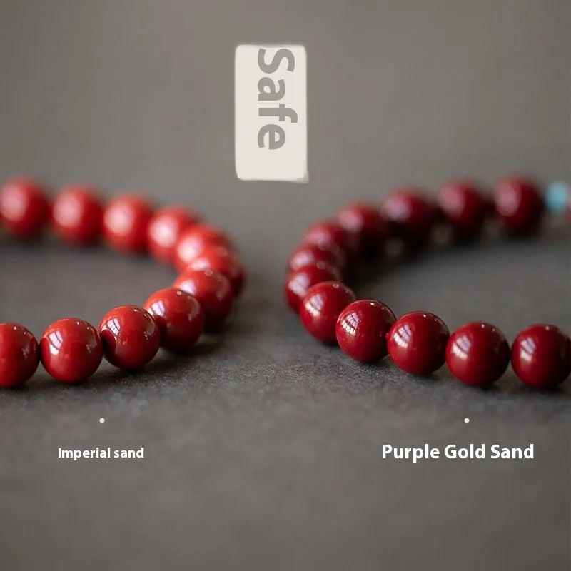 Purple Gold Sand cinnabar and Hetian jade bead bracelet with geometric shapes in 6mm, 8mm, and 10mm sizes.
