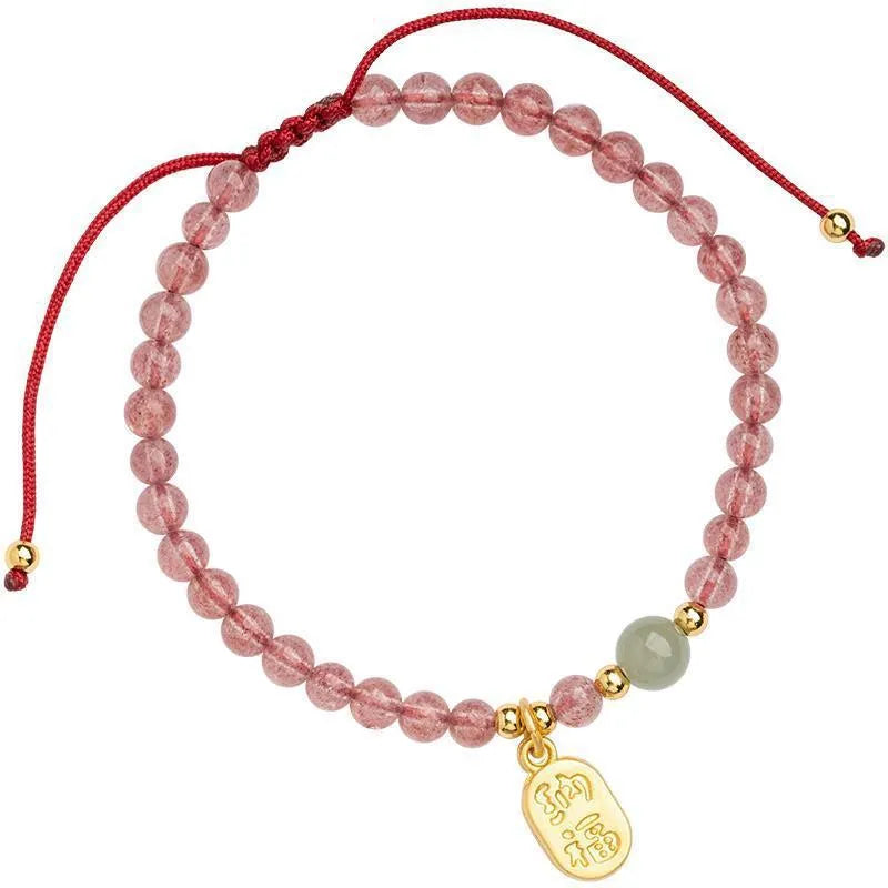 Red rope hand-woven bracelet with crystal centrepiece and adjustable wristband