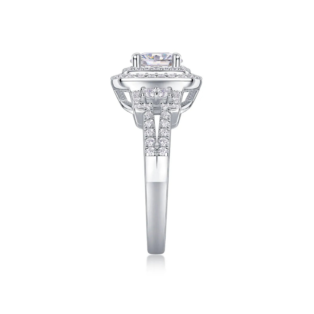 Wedding ring set with 1-carat moissanite in S925 silver platinum-plated band, gift box, GRA certificate
