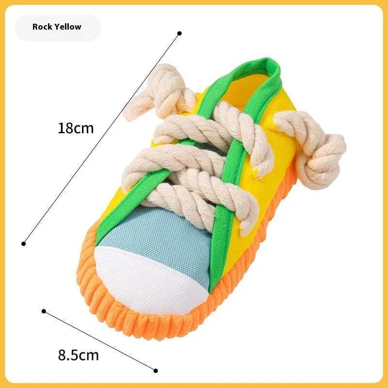 Dog sound slippers toy in plastic with squeaker for chewing relief