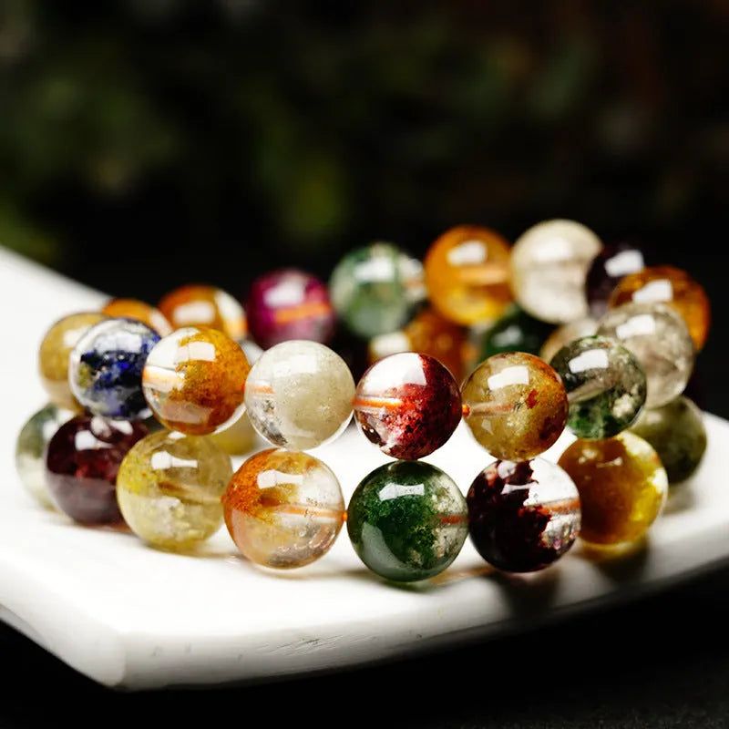 Colourful ghost cornucopia pattern crystal bracelet with 10mm beads in ethnic retro style.