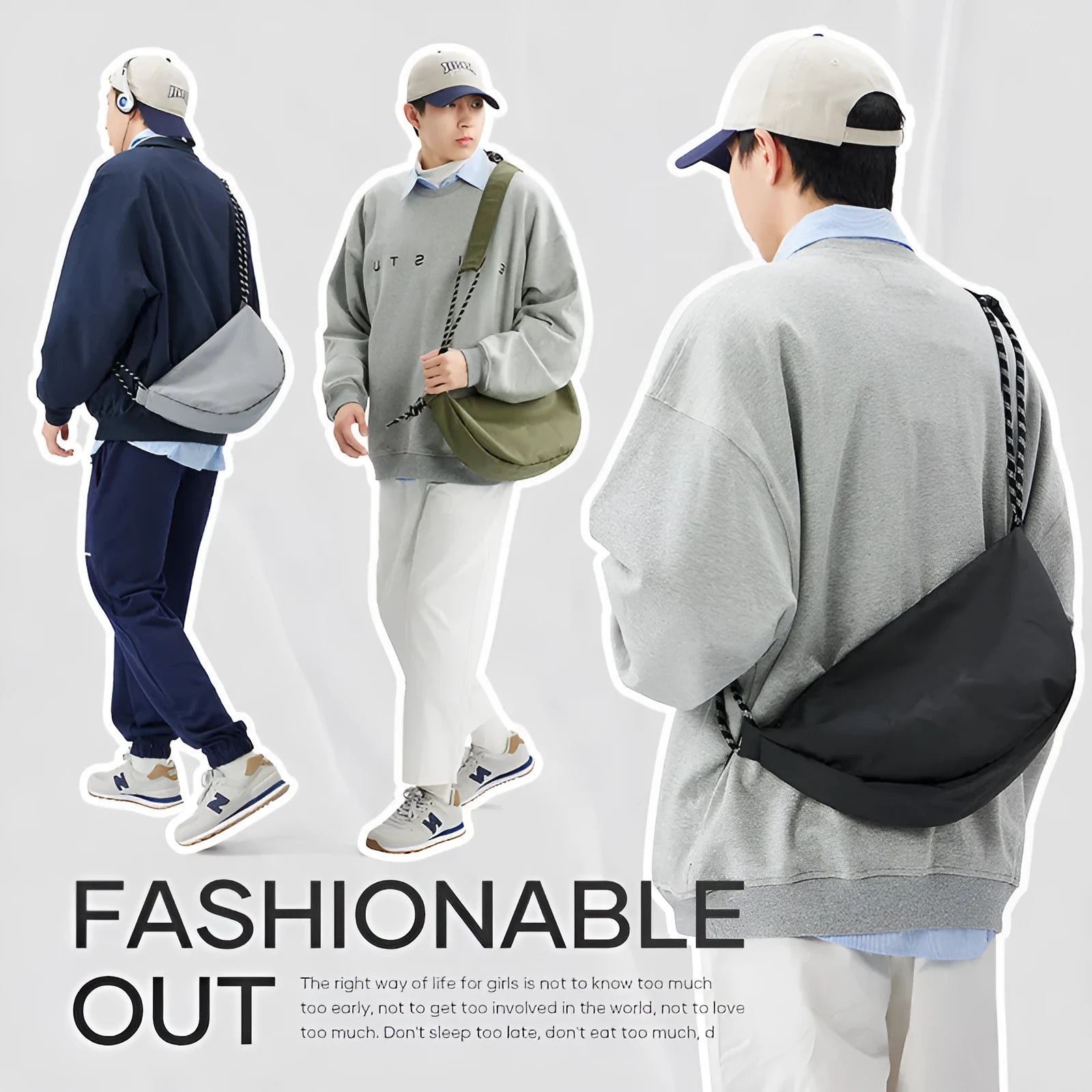 Men's large capacity lightweight nylon messenger bag in solid colour urban simplicity style.