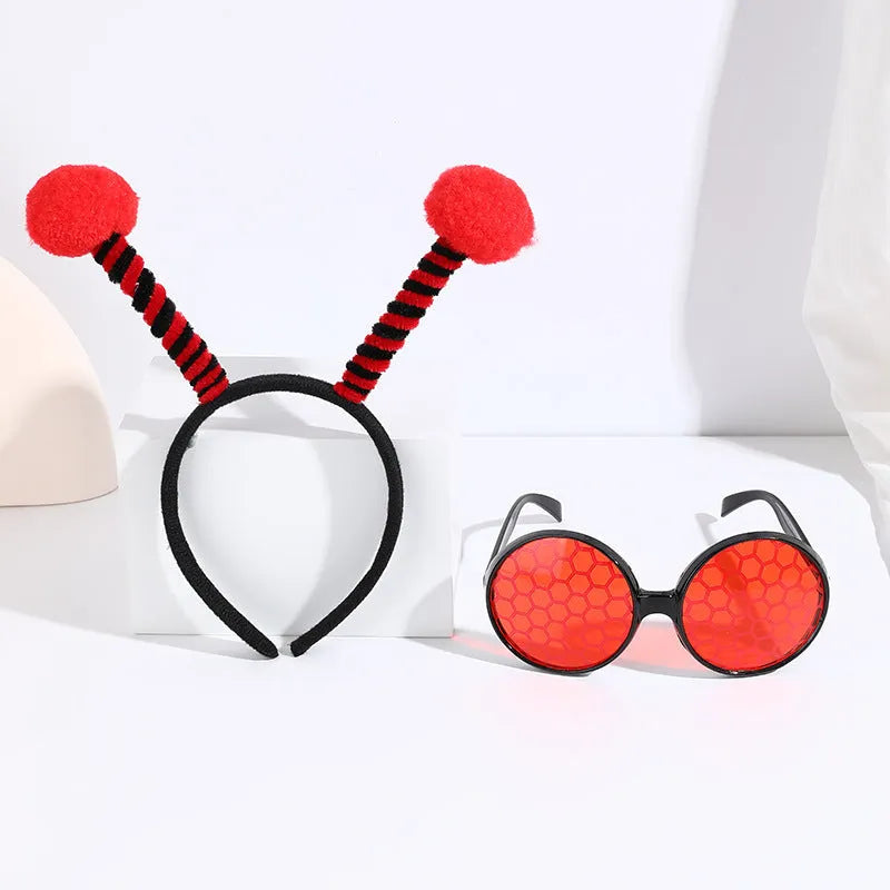 Children's yellow bees costume headband and glasses set with butterfly patterns