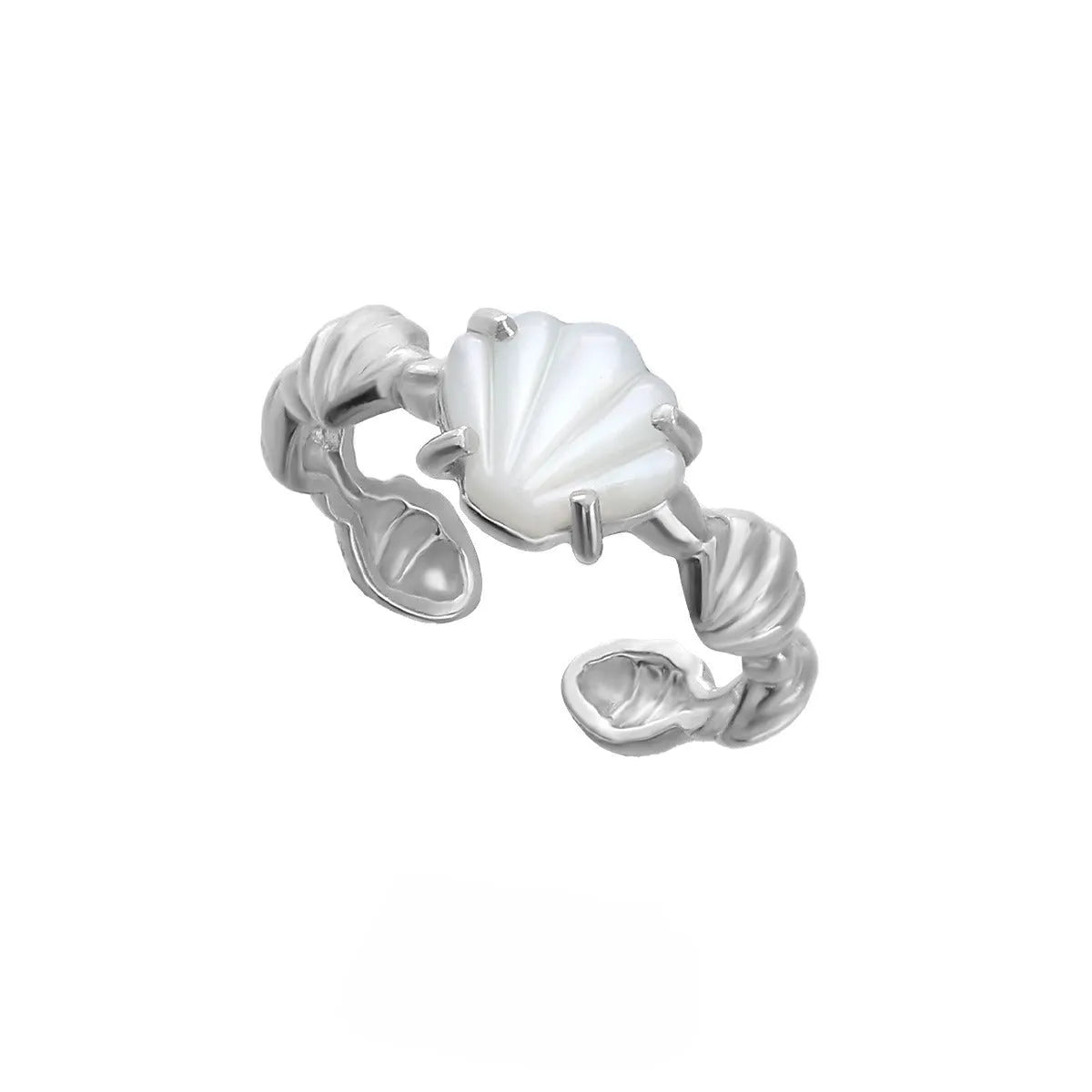 Women's adjustable silver ring with a shell tiger eye stone in white gold or gold colour.