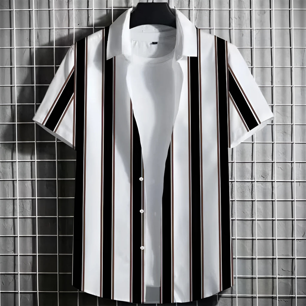 Men's striped linen T-shirt with 3D printed graphic in multiple colour options