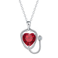 Women's fashion necklace with wings, cross and stethoscope design in red diamond colour on copper
