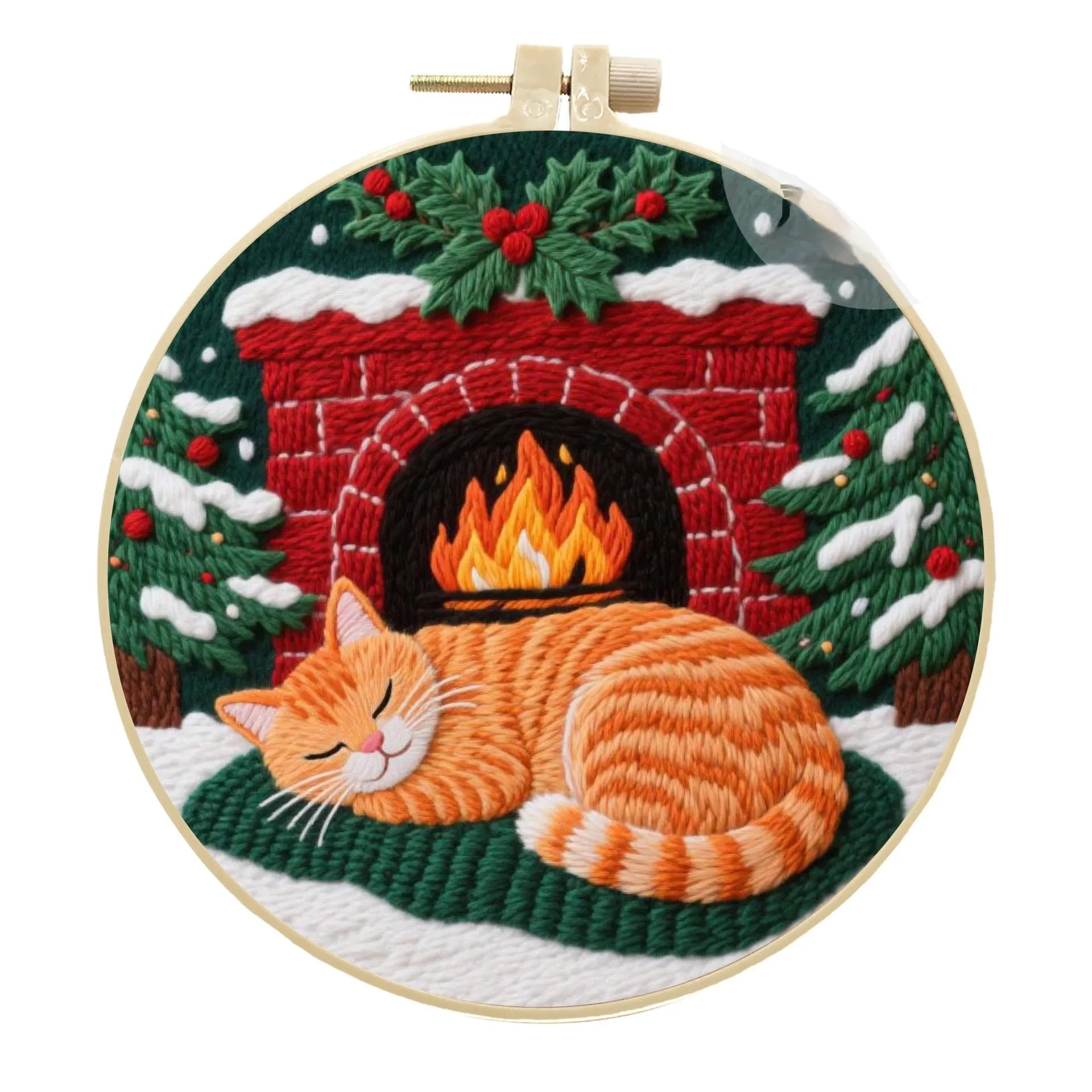 Embroidery material package with cotton linen fabric, autumn fruit pattern, and imitation bamboo frame