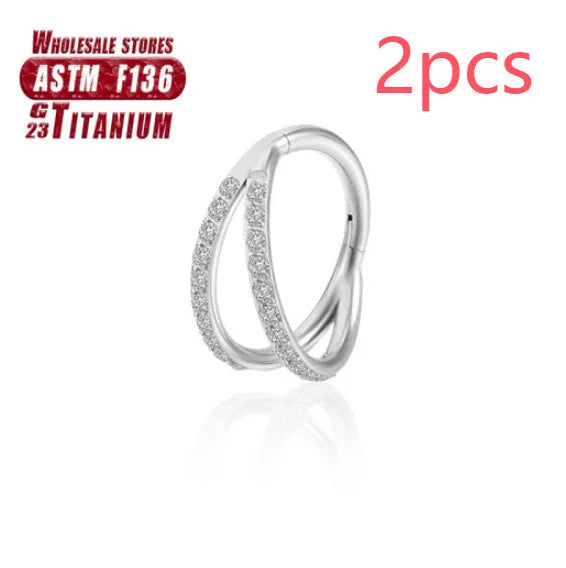 Titanium alloy fork nose ring in silver colour with diamond treatment and fork closure mechanism