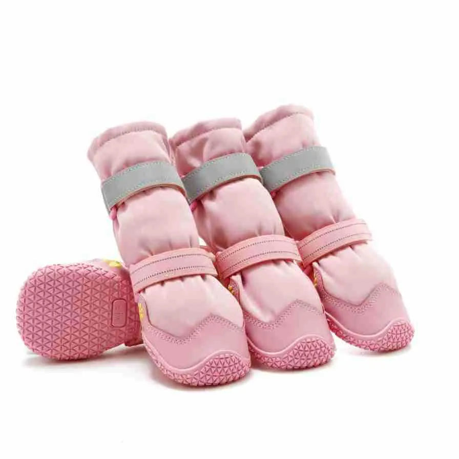 Set of four black waterproof rubber dog shoes for extended medium large breeds with non-slip soles