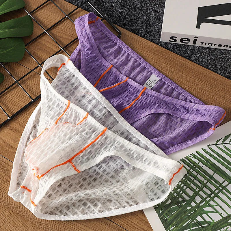 Men's ice silk low waist lace briefs in multiple solid colours on size chart