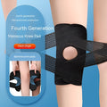 Black mesh fabric knee protective sleeve for meniscus and patellar injury recovery during sports.