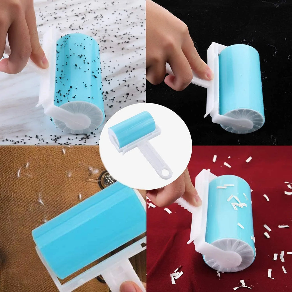 Blue reusable washable lint roller with protective cover for removing pet hair from clothes