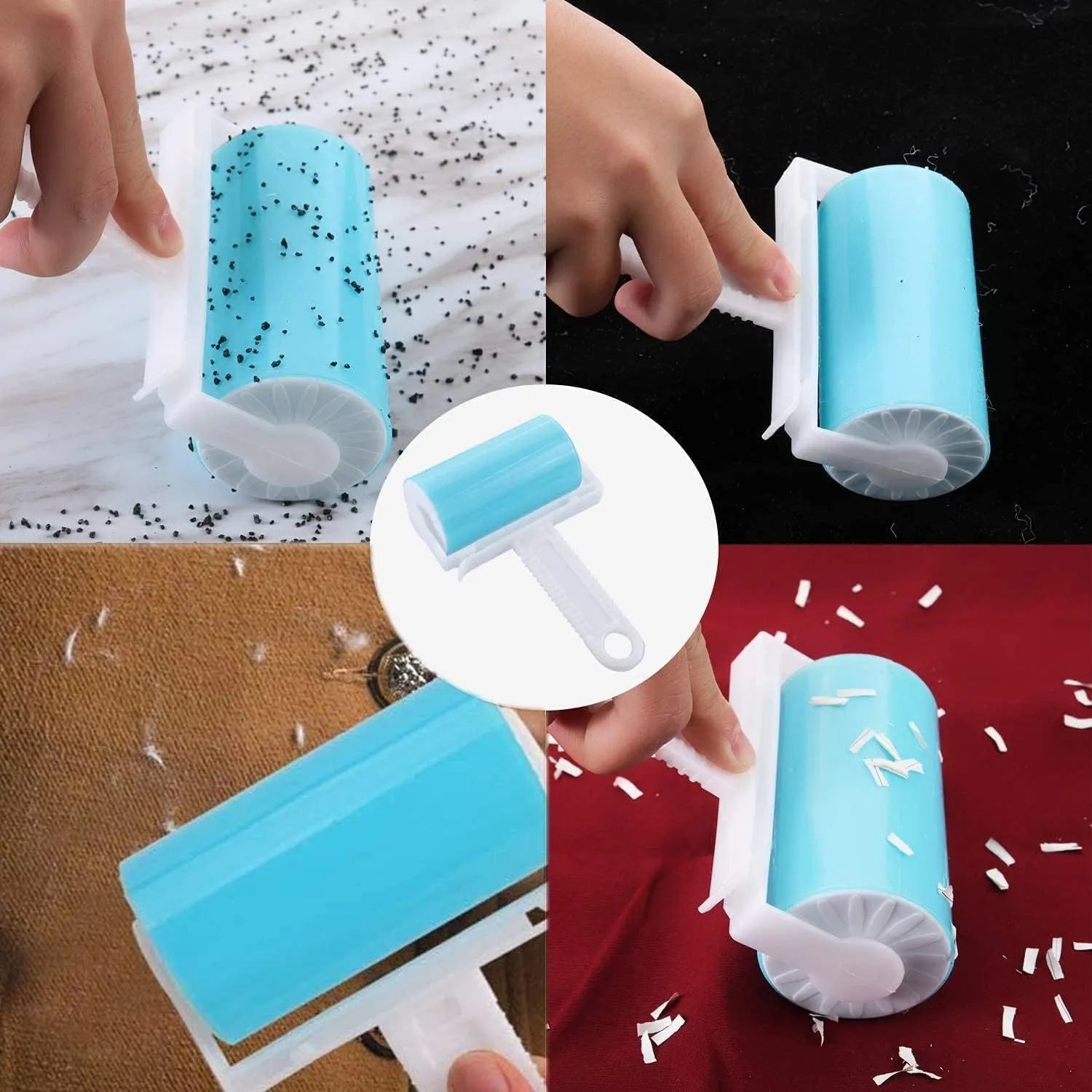 Blue reusable washable lint roller with protective cover for removing pet hair from clothes