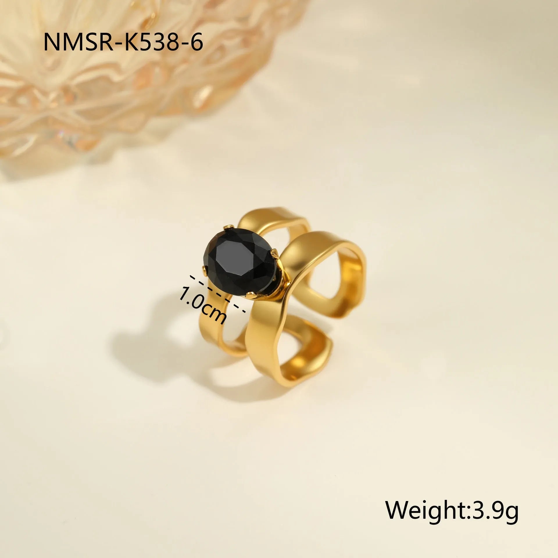 Geometric stainless steel ring for women with zircon detail and open adjustable design.