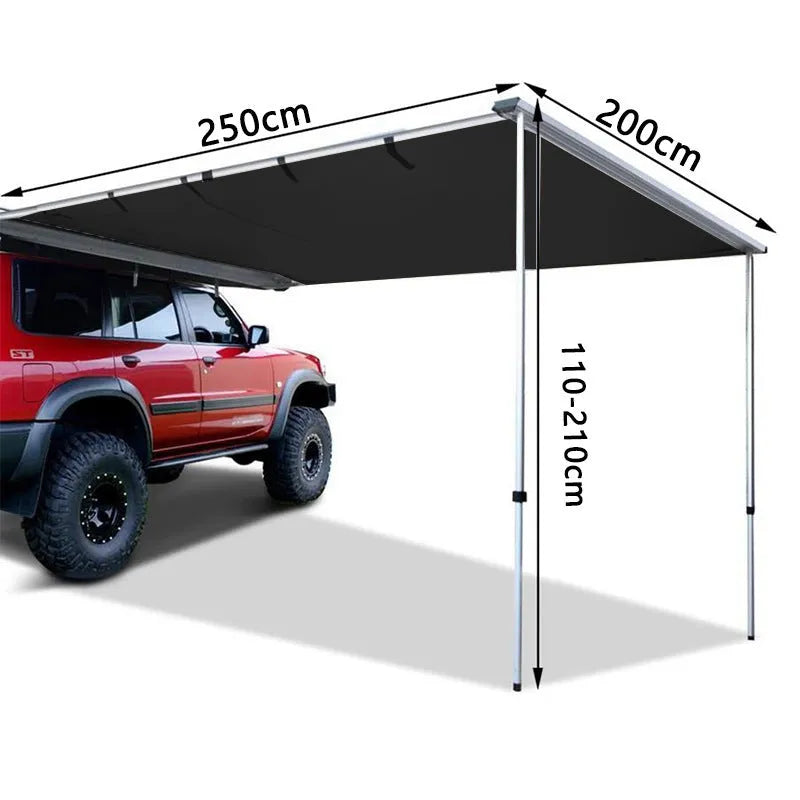 Single layer rainproof camping tent with aluminium poles shown in a size option, with optional side fabric.