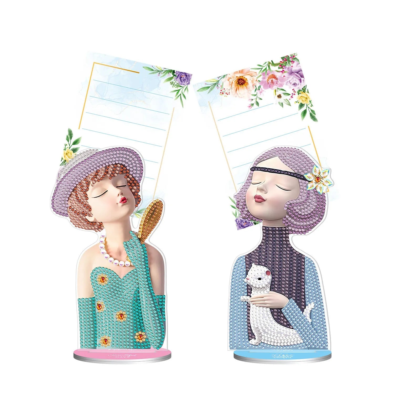 American style handmade diamond painting note clip with frameless decorative art on desktop