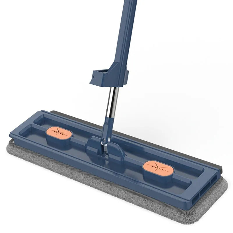 Large flat mop with 360 rotating head and stainless steel extended handle for home floor cleaning