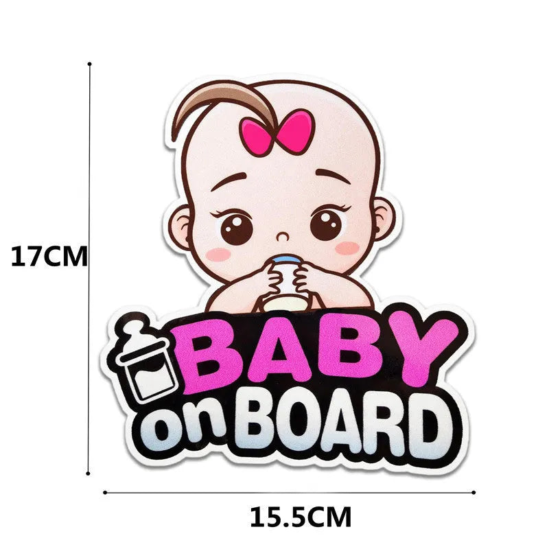 Baby on board car reflective sticker with PET material in baby-themed design for vehicle safety