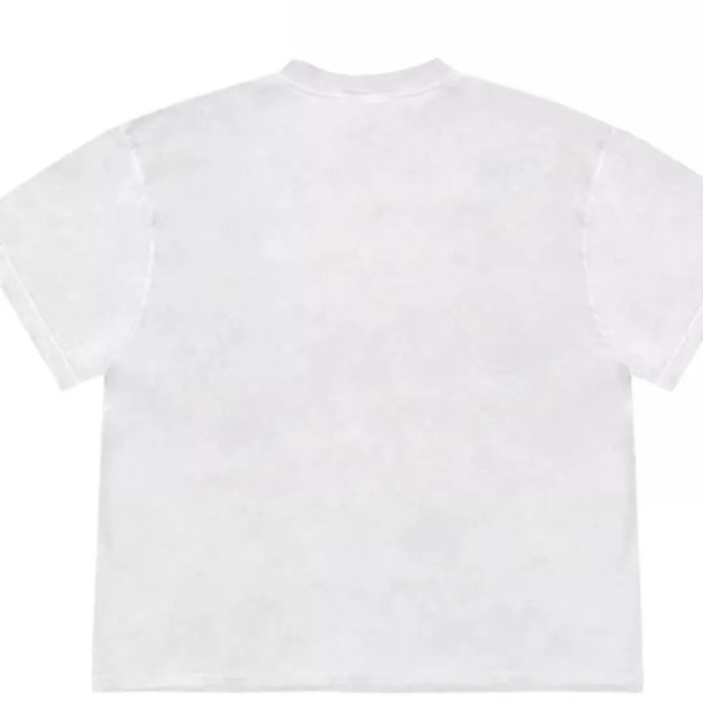 Blueberry fabric patchwork T-shirt with plant flower prints in loose fit short sleeve design