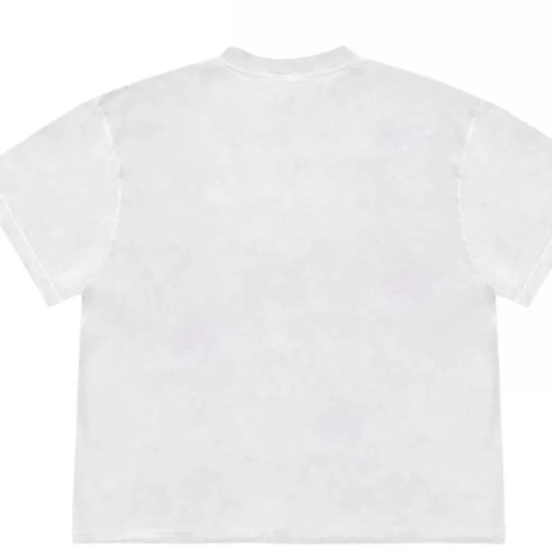 Blueberry fabric patchwork T-shirt with plant flower prints in loose fit short sleeve design