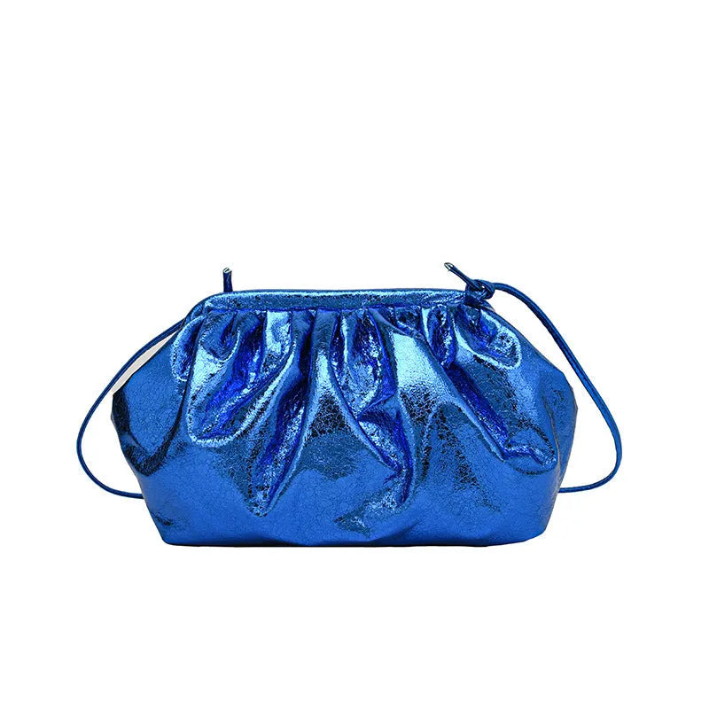 Rose Red PU leather shell-shaped crossbody bag with hair clip strap and multiple interior pockets.