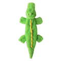 Green crocodile-shaped no-stuffing squeaky dog toy with crinkle paper tail