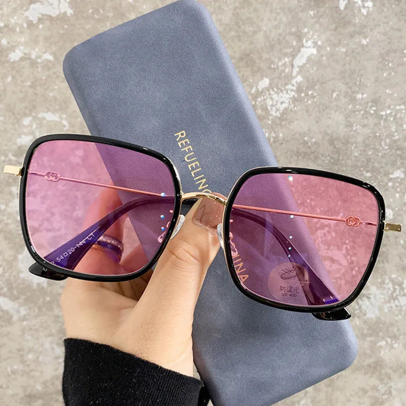 Photochromic large frame myopia glasses with anti-blue light lens in Black Gold Grey