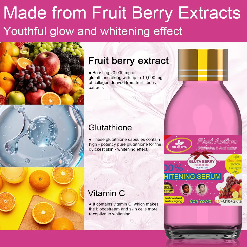 Whitening serum with fruit berry extracts in 125ml bottle for face brightening and anti-ageing