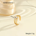 Gold electroplated stainless steel ring with zircon stones and open mouth adjustable design
