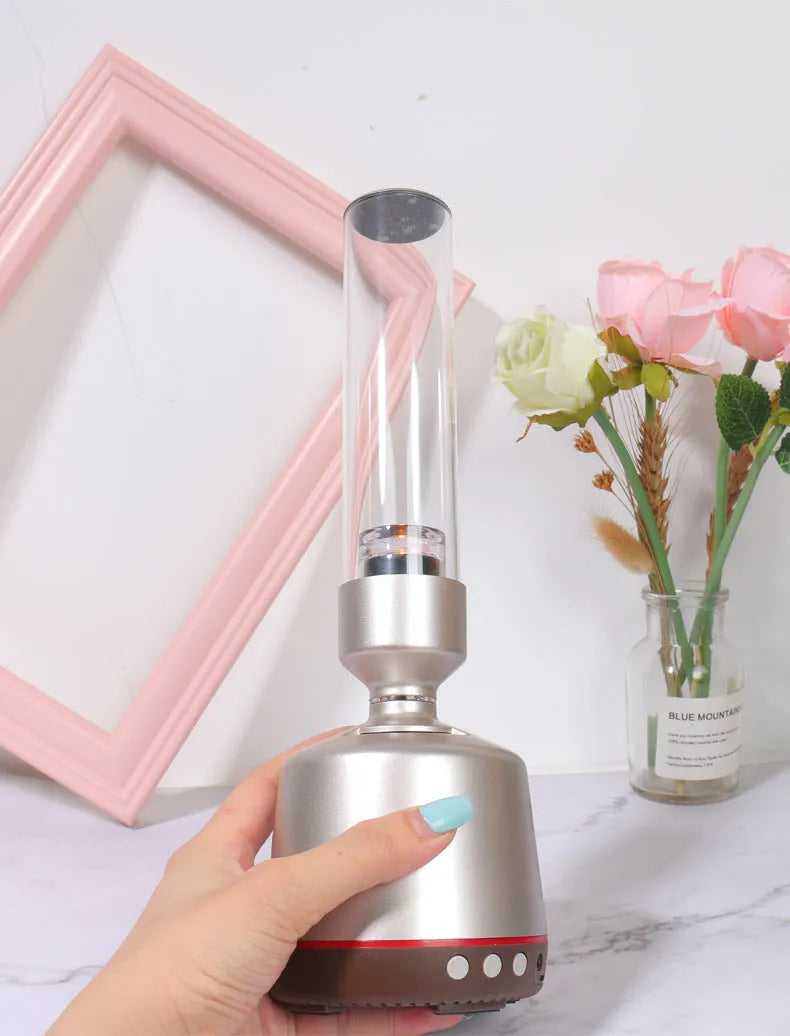 White silver Bluetooth speaker night light with LED atmosphere lighting in plexiglass tube