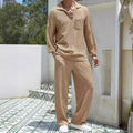 Men's casual shirt trousers suit in lake blue colour, two-piece set for autumn leisure wear