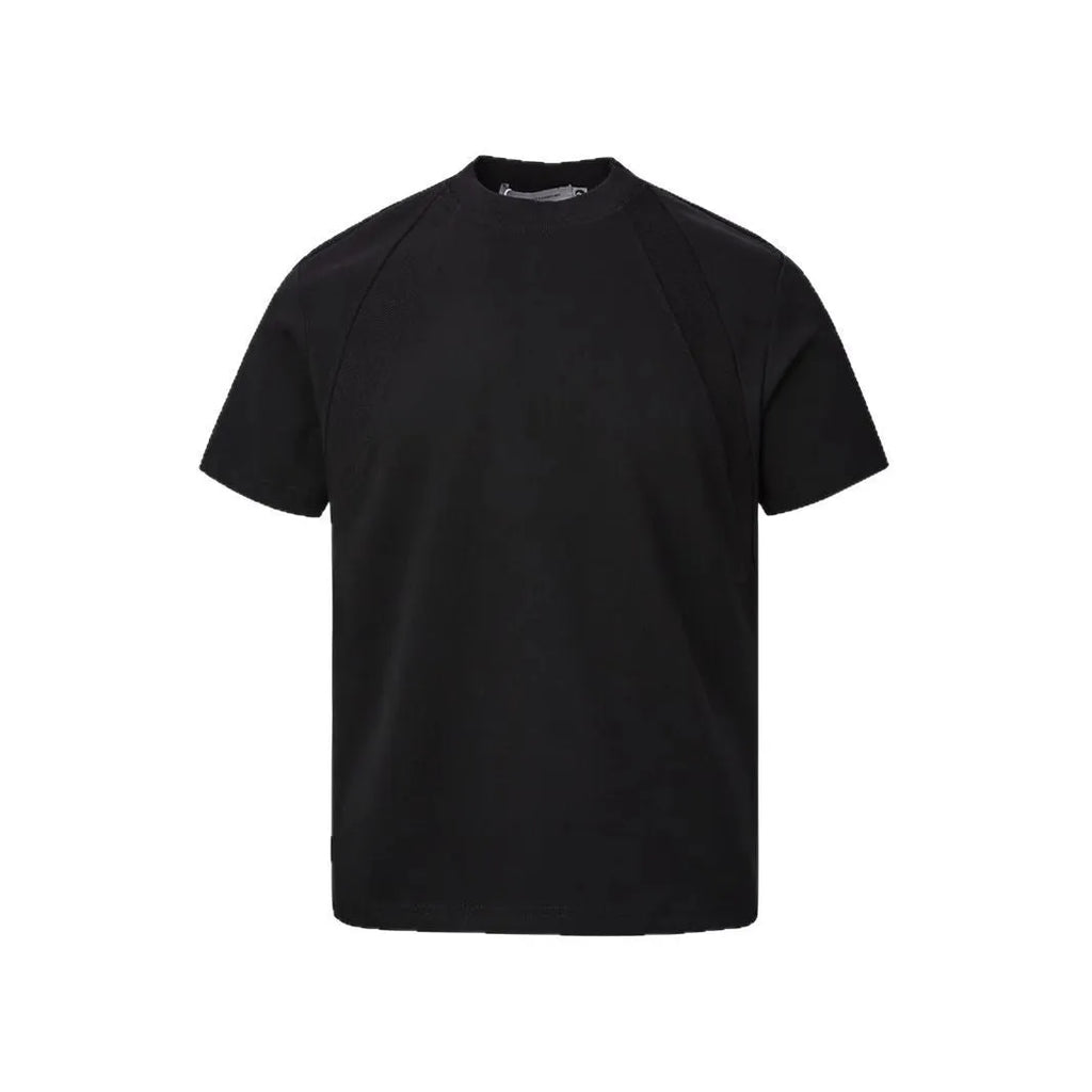 Short sleeve loose top with textured air layer stitching in grey.