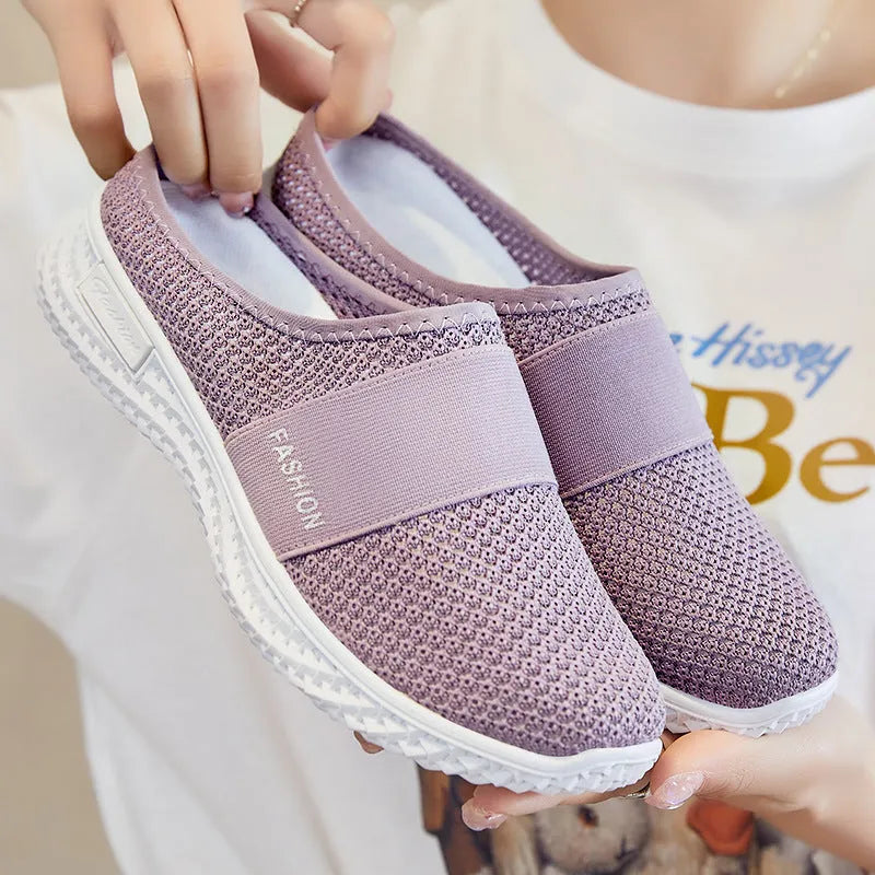 Women's flat heel casual shoes with mesh upper and hollow out design in multiple colours