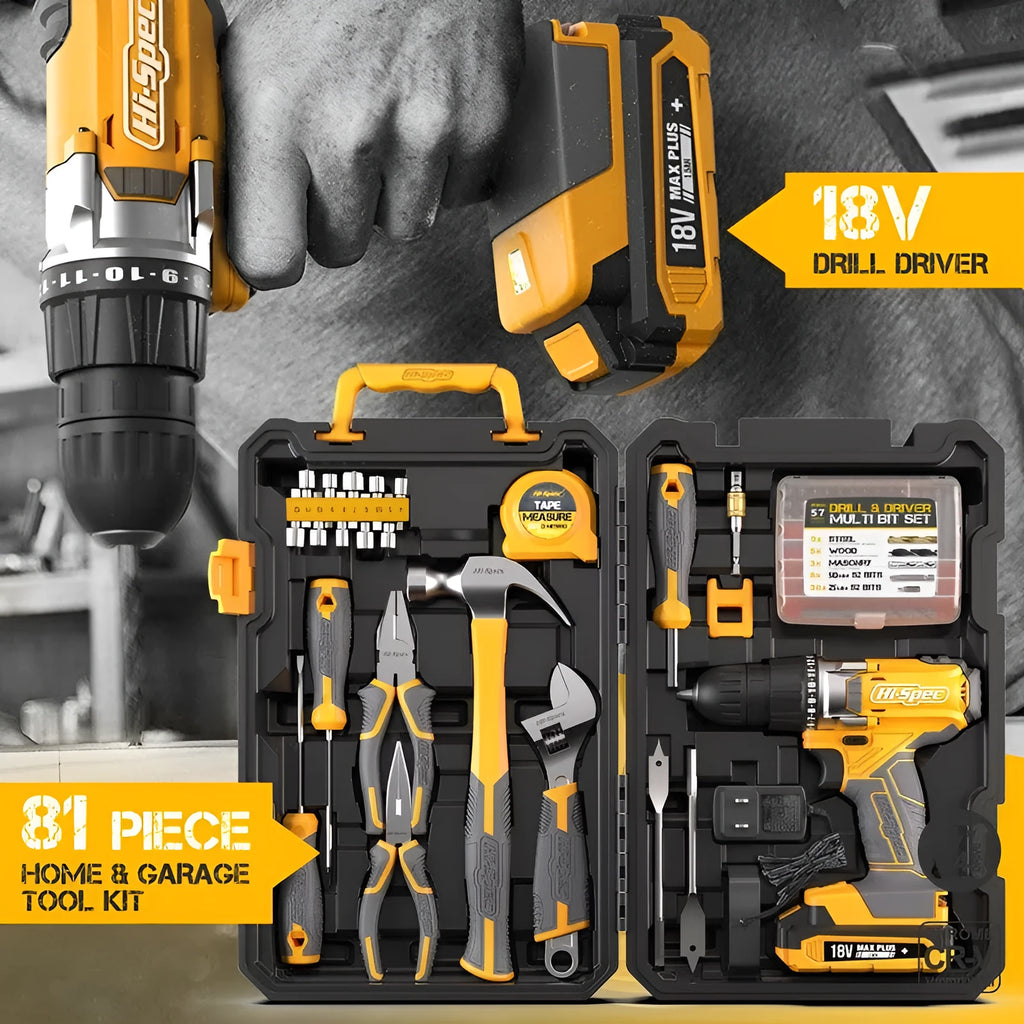 82-piece chrome-vanadium steel tool combo set for furniture installation in grey-yellow colour