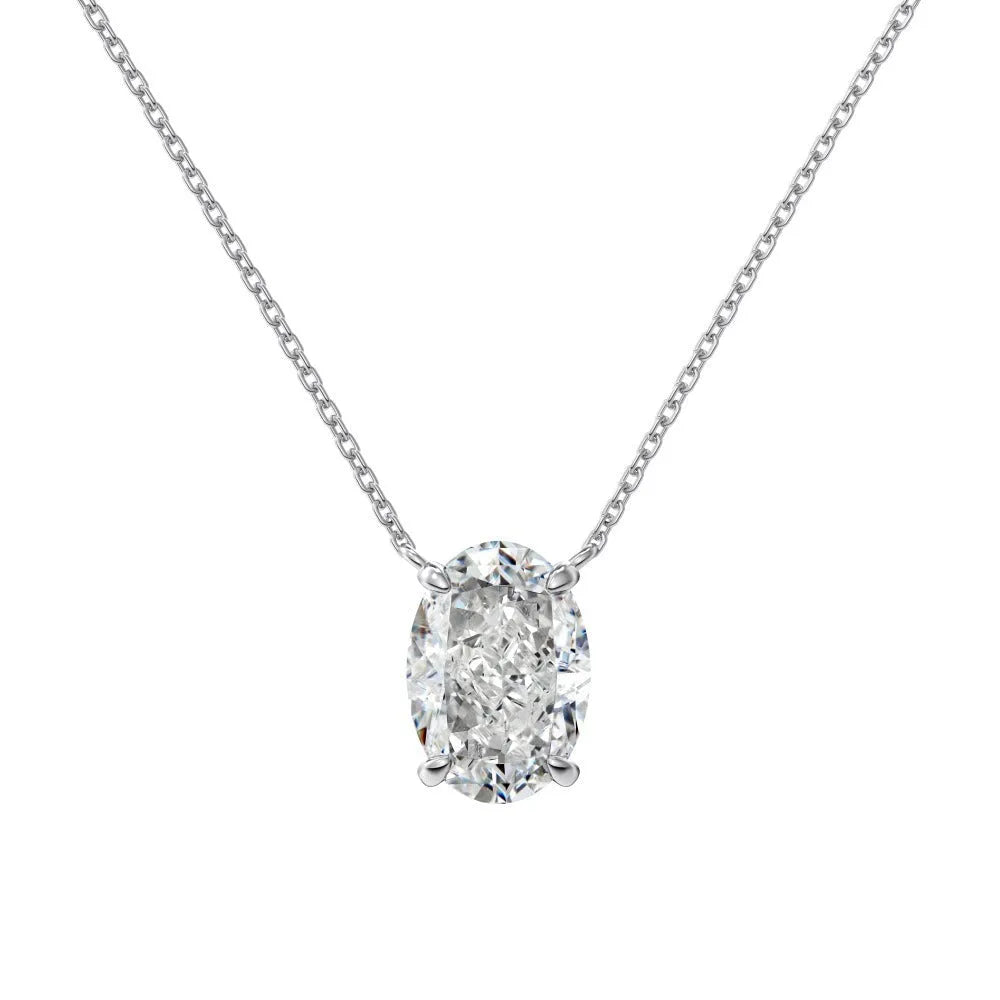 S925 sterling silver oval ice flower pendant necklace on a chain, showing geometric design.